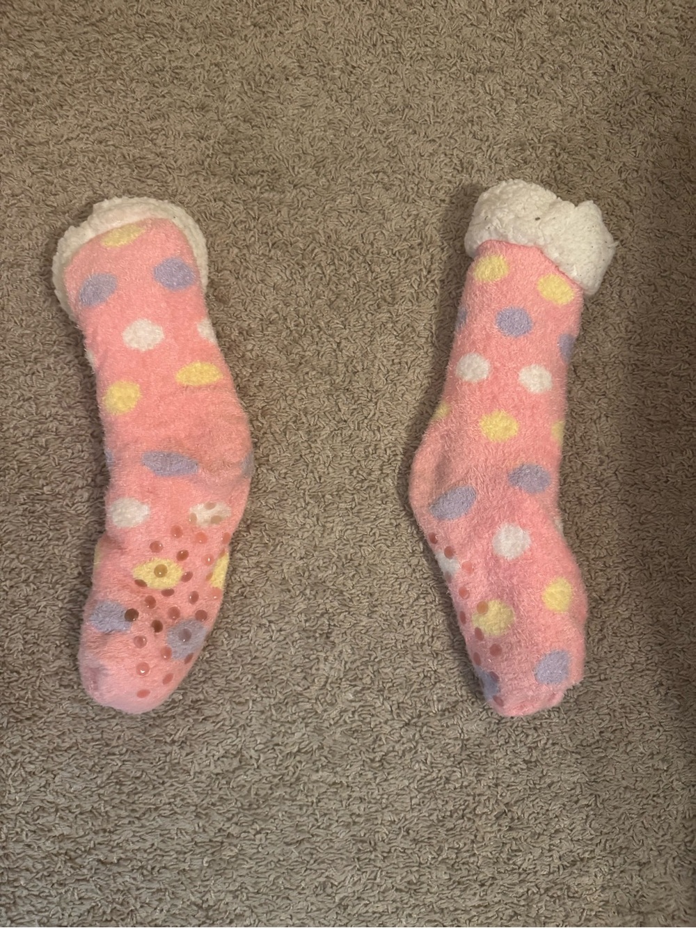 Cozy Pink Polka Dot Fuzzy Socks
